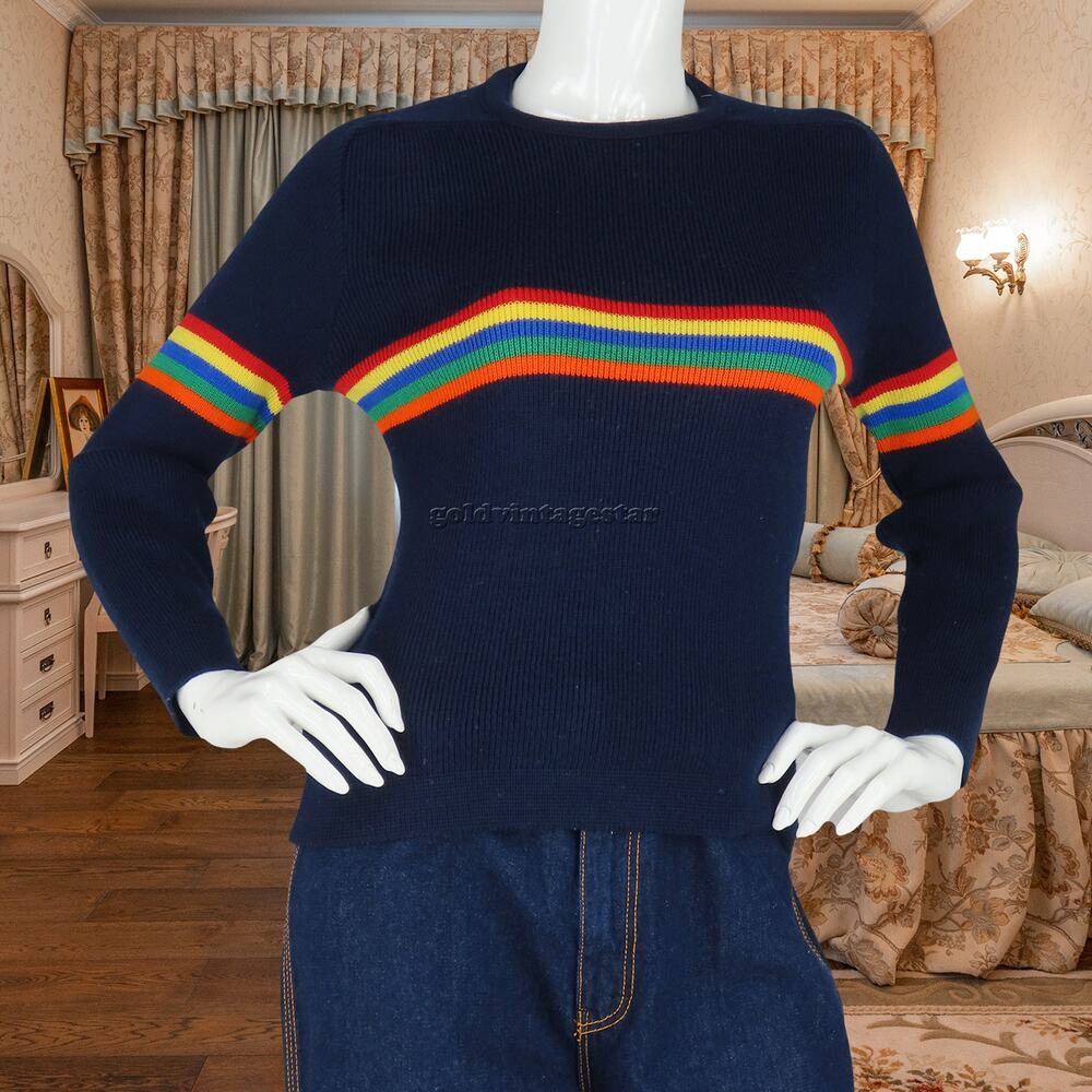 Vintage Demetre Rainbow Striped Ski Funky Knit Sweater